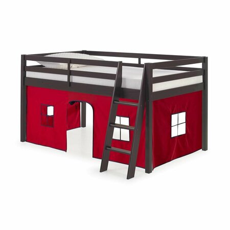 KD CAMA DE BEBE Roxy Twin Wood Junior Loft Bed with Espresso with Red & Blue Bottom Tent KD3242745